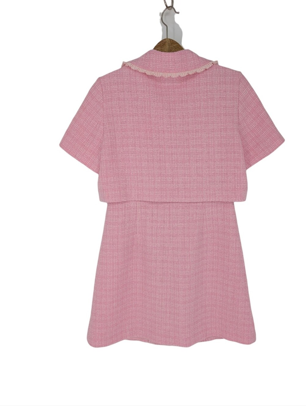 Sandro Rosee Trompe L'oeil Tweed Mini Dress Pink size 40 US 8 - Picture 7 of 13